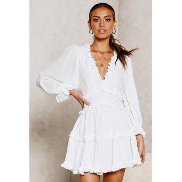 Dresses & Skirts - floral v neck open back boho ruffle dress white